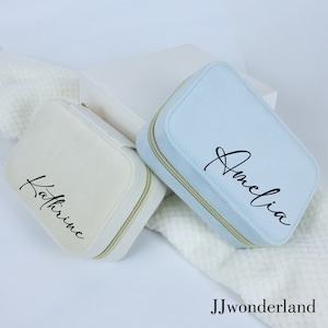 Joyero de terciopelo personalizado, joyero portátil personalizado, estuche para pendientes y collares, regalo personalizado, regalo de dama de honor, regalo de San Valentín.