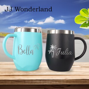 Personalisierte 12-Unzen-isolierte Kaffeetasse, Sommerbecher, Geschenk für sie, monogrammierte Kaffeetasse, Kaffeetasse mit Deckel, Familienreisegeschenk