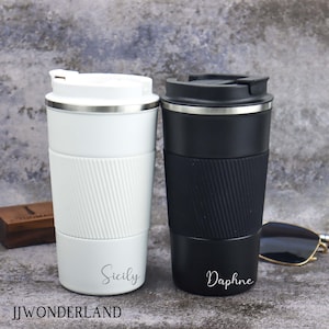 Taza de café personalizada Vaso ecológico Taza de acero inoxidable Taza de café de viaje Regalo para la madre para él para su taza de café Flip Taza de café aislada