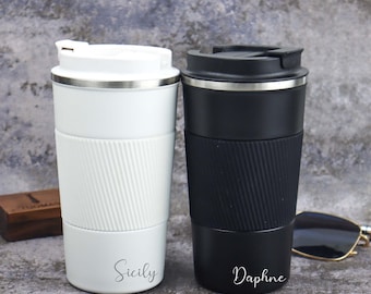 Custom coffee cup Eco tumbler Stainless steel mug Travel coffee cup Gift for mother for him for her Flip coffee cup Insulated coffee cup