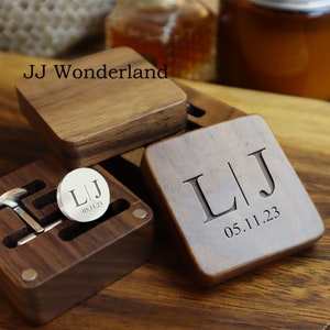 Benutzerdefinierte Manschettenknöpfe, gravierte Box Optional, personalisierte Hochzeit Tag Manschettenknöpfe für Bräutigam Trauzeugen, Holz Jahrestagsgeschenk, Geschenk für Ehemann Bild 3