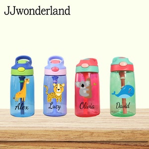 パーソナライズされた子供用 16 オンス ウォーターボトル キッズカップ、カスタム動物キッズカップ、スクールウォーターボトル、動物園をテーマにしたボトル、環境に優しい動物ボトル