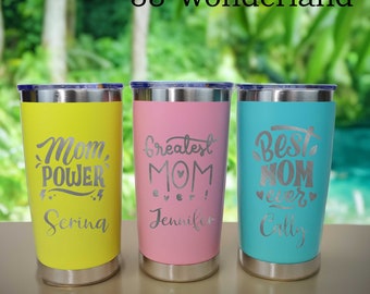 Personalized 20oz Tumbler, Mother's Day Mug, Custom Insulated Steel Laser Engraved Tumbler, Gift for Mom, Monogram Cup, Mother Coffee Mug