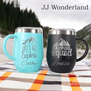 Custom Adventure Coffee Mug, 12oz Insulated Camping Coffee Cup, Stainless Steel Coffee Cup, Coffee Mug, Coffee Cup with Lid, Camper Tumbler