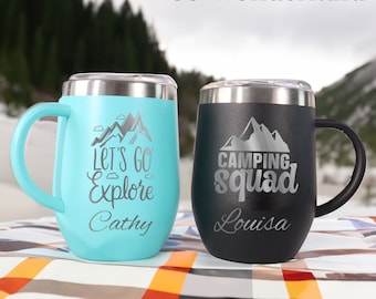 Mug aventure personnalisée, Tasse à café de camping isolée 12 oz, Tasse à café en acier inoxydable, Mug à café, Tasse à café avec couvercle, Gobelet de camping-car