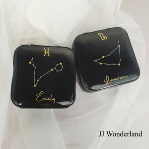 Personalized Zodiac jewelry box, Star Sign Case, Custom Constellation Zodiac Box, Gift for her, Birthday Gift for women, Black Travel Case