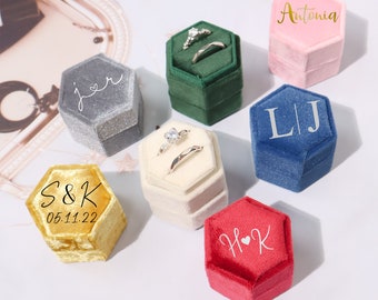 Personalized Hexagon Velvet Ring Box, Engagement Ring Box, Ring Bearer, Valentine Day, Proposal Ring Box, Double Ring Box, Wedding Ring box