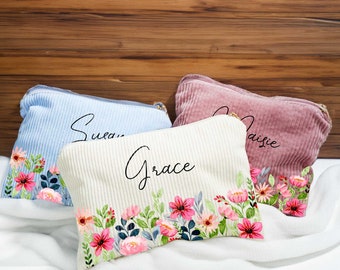 Borsa per il trucco in velluto personalizzata, pochette per cosmetici personalizzata, organizer per il trucco, regalo per lei, regalo per damigella d'onore, bomboniere per la festa nuziale, pochette per il trucco