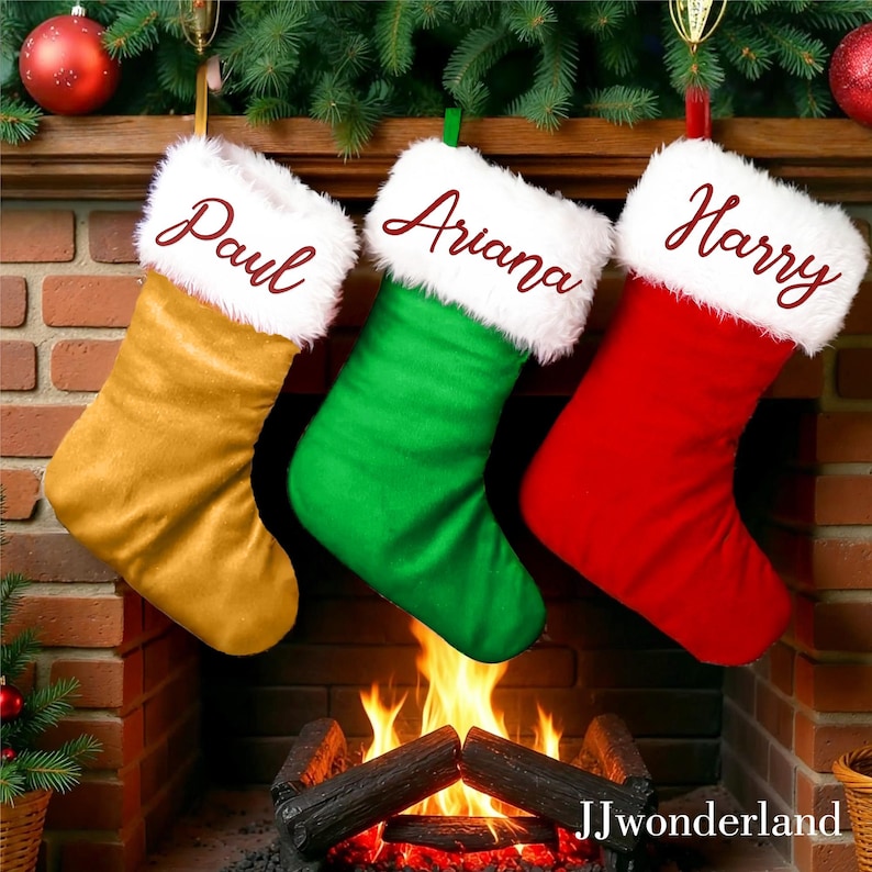 Medias navideñas bordadas personalizadas con nombre, medias navideñas personalizadas, recuerdos navideños, calcetín tradicional. imagen 4