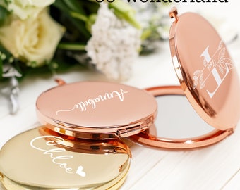 Espejo compacto grabado personalizado, espejo de bolsillo personalizado, espejo cosmético grabado, regalos para damas de honor, regalos para damas de honor, recuerdos de boda