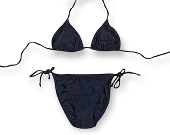 Y2K Deadstock Australian Made Minimalist Black Triangle String Bikini Two Piece Swimsuit