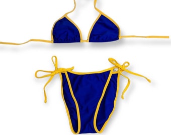 Y2K Deadstock Australian Made Contrast Triangle String Bikini Two Piece Swimsuit