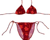 Y2K deadstock hibiscus string triangle bikini two piece swimsuit made in Australia