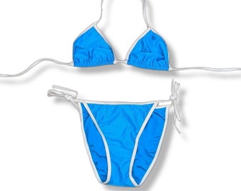 Y2K Deadstock Australian Made Shimmery Contrast Triangle String Bikini Two Piece Swimsuit