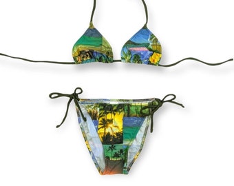 Y2K Deadstock Australian Made Waikiki Photo Album Triangle String Bikini Two Piece Swimsuit