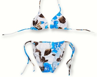 Y2K Deadstock Australian Made Floral Leaf Triangle String Bikini Two Piece Swimsuit