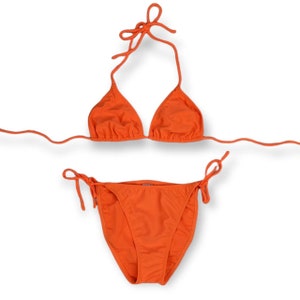 Y2K Deadstock Australian Made Neon Orange Triangle String Bikini Two Piece Swimsuit