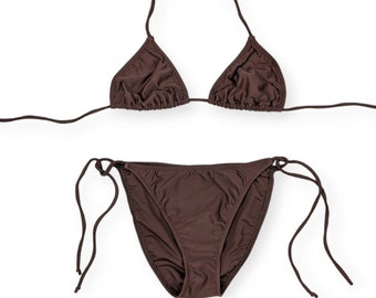 Y2K Deadstock Australian Made Chocolate Triangle String Bikini Two Piece Swimsuit