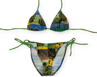 Y2K Deadstock Australian Made Waikiki Photo Album Triangle String Bikini Two Piece Swimsuit