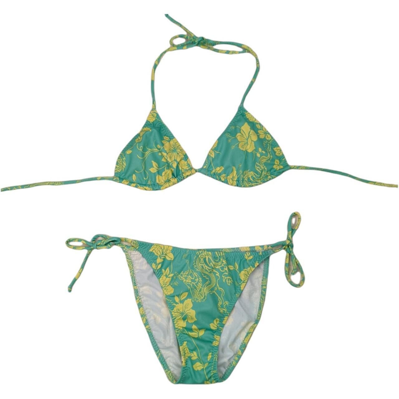 Y2K Deadstock Hibiscus Dragon String Triangle Bikini Two Piece