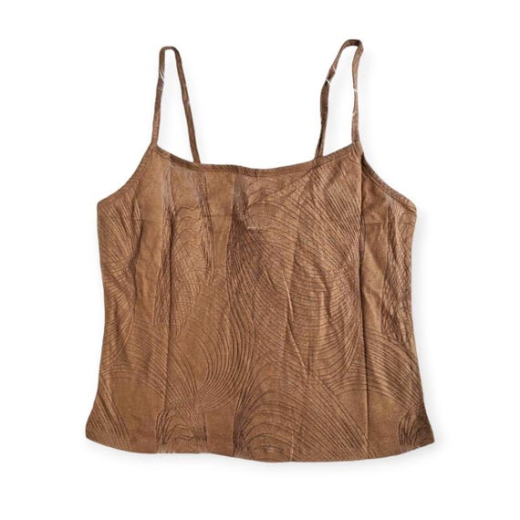Y2K Tan Boho Sheer Burntout Abstract Swirly Cami … - image 4