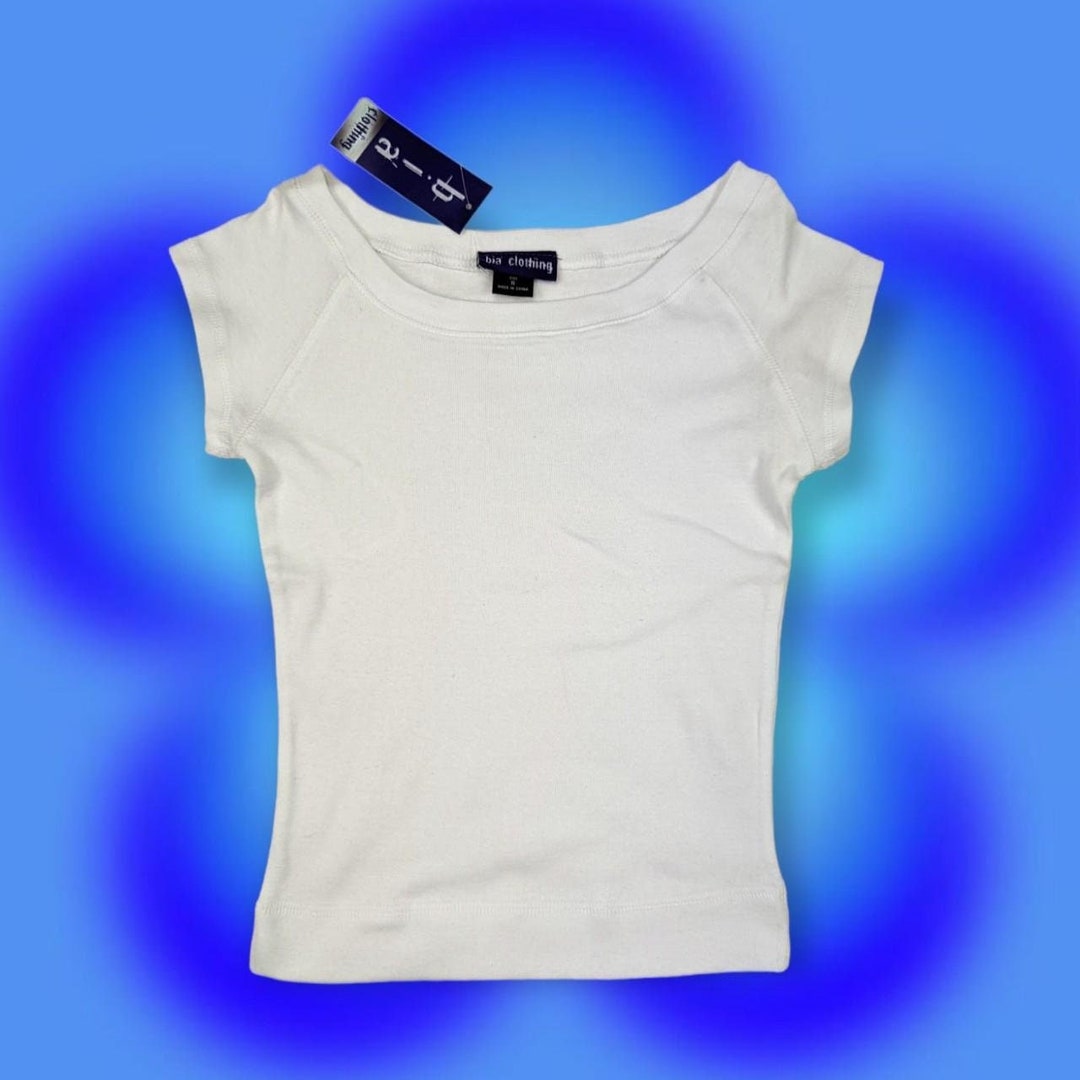 Y2K White Baby Tee Scoop Neck 2000s Deadstock With Tags Etsy