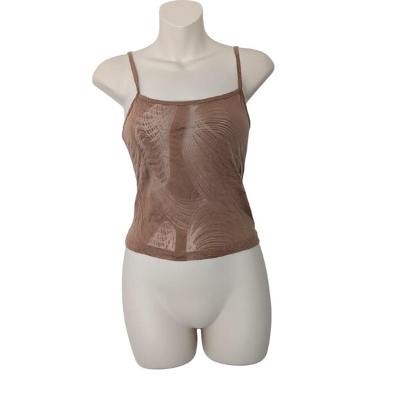 Y2K Tan Boho Sheer Burntout Abstract Swirly Cami … - image 2