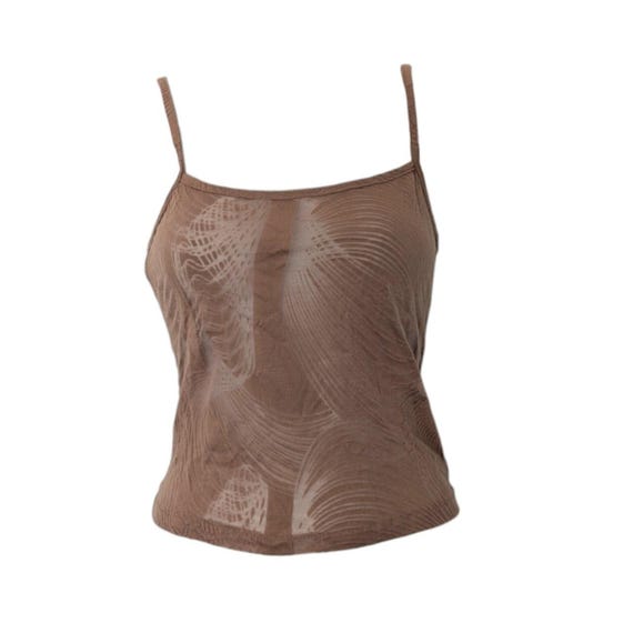 Y2K Tan Boho Sheer Burntout Abstract Swirly Cami … - image 1