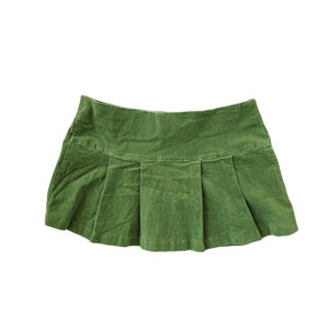 Y2K Green Corduroy Cord  Pleated Mini Skirt 2000s Deadstock New With Tags