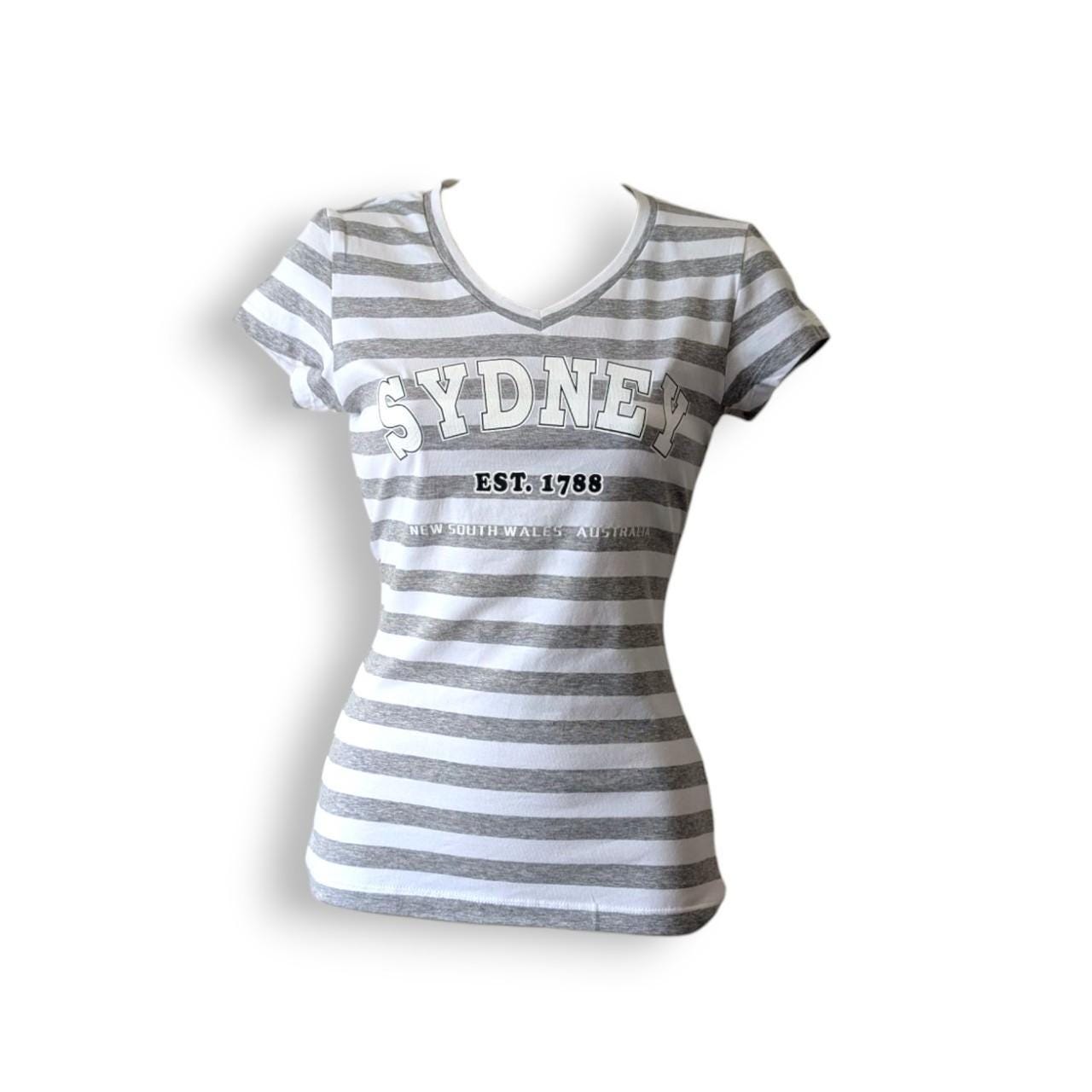 Y2K Sydney Australia Tourist Striped Baby Tee T-shirt Cotton Blend 2000s Deadstock