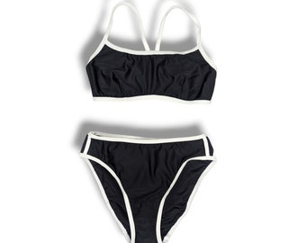 Y2K Deadstock Australian Made Sporty Black & White Racerback Bikini Two Piece Swimsuit