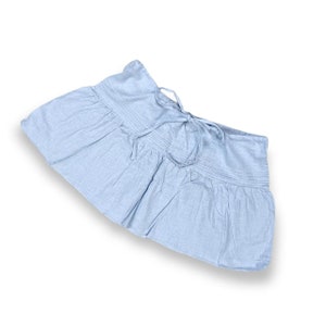 Y2K Deadstock Pastel Blue Linen Pleated Mini Skirt