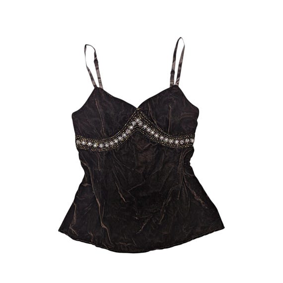 Y2K Whimsygoth Witchy Velvet Beaded Brown Babydoll Cami Top