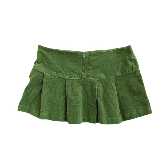 ★E.B.M★ Pleated mini skirt EMP3DSK030 Y2K Green Corduroy Cord Pleated Mini Skirt 2000s Deadstock