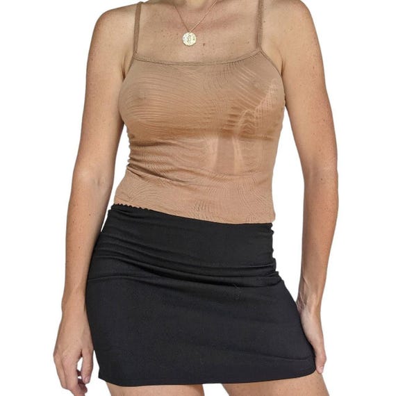 Y2K Tan Boho Sheer Burntout Abstract Swirly Cami … - image 3