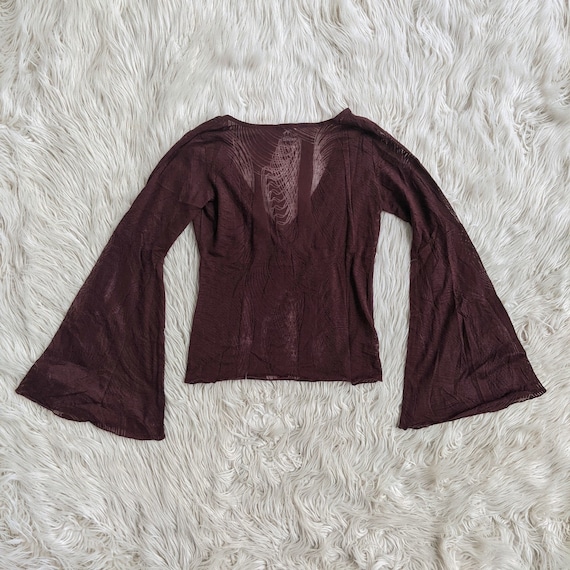 Y2K Fairy Chocolate Sheer Burnout Bell Sleeve Top - image 3