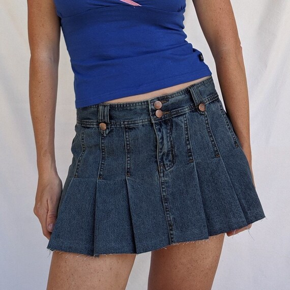 Y2K Deadstock Pleated Denim Mini Skirt 