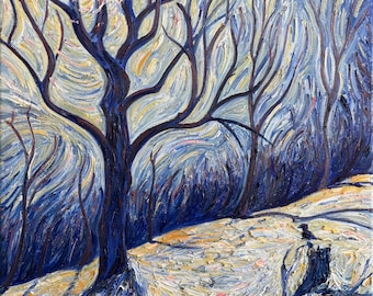 Original Oil Painting of "Snow Moon" 28x22" Canvas