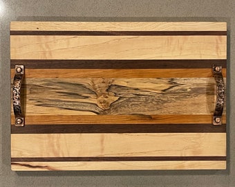 Charcuterie Board Serving Tray - Spalted Maple Center w/Pecan, Cherry and Walnut