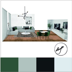 Living Room - Interior Design Service, Curated E-Design Board, Custom E-Design Board, INTRMEDIATE PACKAGE