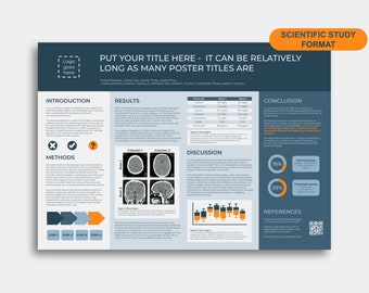 Scientific Poster Template and Medical Case Study Template for Powerpoint or Google Slides DIGITAL - Navy Blue Orange Neutral - A0 landscape