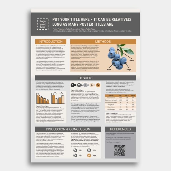 Wissenschaftliches Poster Vorlage - Power Point - Google Slides - DIGITALER DOWNLOAD - Grau & Gelb - Akademische oder Forschungstagung - A0 Porträt