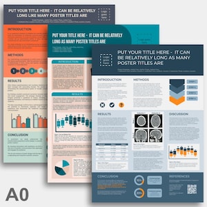 Conjunto de plantillas de carteles científicos - PowerPoint - Google Slides - DESCARGA DIGITAL - Conferencia/Investigación - Paquete moderno - Formato A0 redimensionable en formato vertical