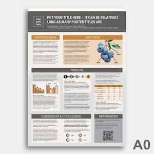 Wissenschaftliches Poster Vorlage - Power Point - Google Slides - DIGITALER DOWNLOAD - Grau & Gelb - Akademische oder Forschungstagung - A0 Porträt