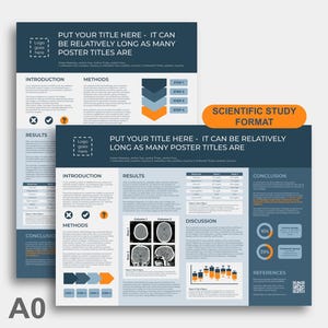 Scientific Poster Template Bundle for PowerPoint Google Slides DIGITAL - Blue Grey Modern Portrait & Landscape A0 resizable A1 A2 A3 A4