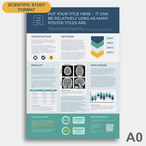 Plantilla de póster científico y plantilla de estudio de caso médico para Powerpoint o Google Slides DIGITAL - Azul marino, verde azulado, moderno - A0 vertical