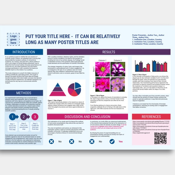 Modèle d'affiche scientifique - Google Slides NUMÉRIQUE - tons froids rose et bleu - pour une conférence universitaire ou de recherche - paysage A0