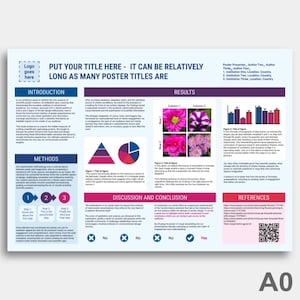 Modèle d'affiche scientifique - Google Slides NUMÉRIQUE - tons froids rose et bleu - pour une conférence universitaire ou de recherche - paysage A0