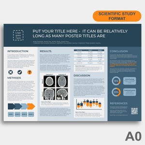 Wissenschaftliches Poster Template und Medizinische Fallstudie für Powerpoint oder Google Slides DIGITAL - Navy Blau Orange Neutral - A0 Querformat