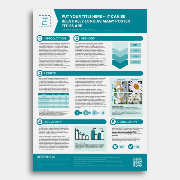 Modèle d'affiche scientifique pour PowerPoint ou Google Slides NUMÉRIQUE - bleu vert sarcelle - pour une conférence universitaire ou de recherche - portrait A0